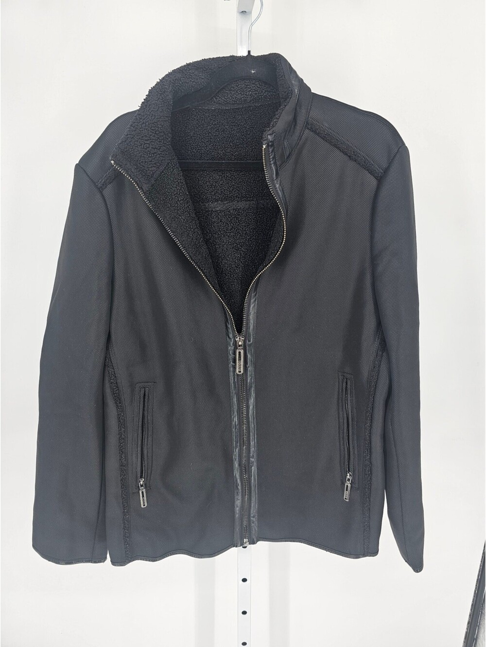 Vogue Mens Sz XL Zip Up Sherpa Fleece Lined Moto Motorcycle Jacket Black